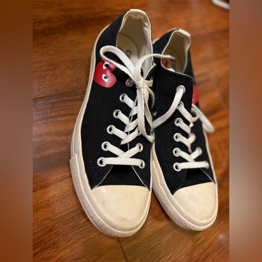 Converse Black Canvas Sneakers with White Accents and Red Heart